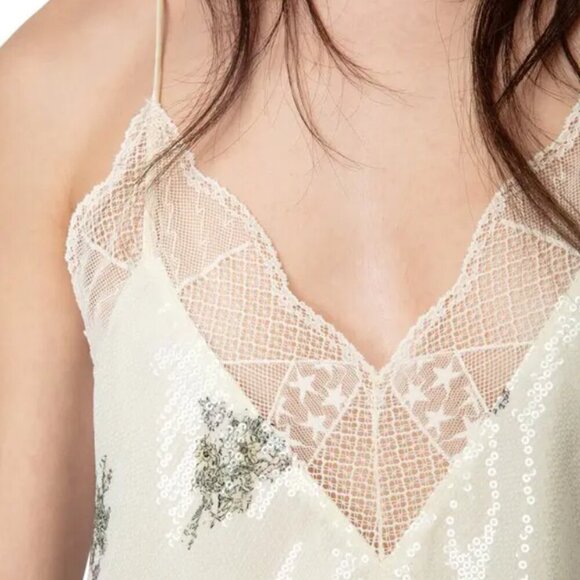 Zadig Voltaire Christy Floral Sequined Camisole Cream Lace Lingerie Tank Top - Picture 9 of 9